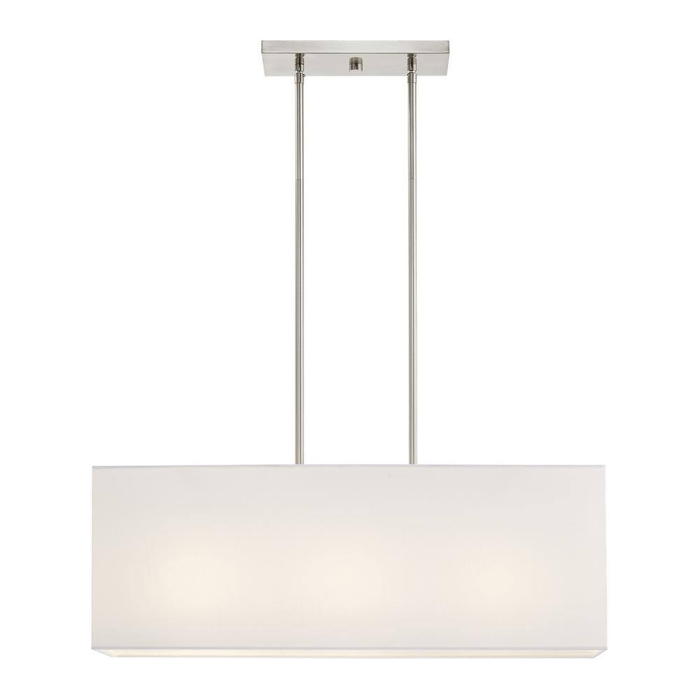 Summit Brushed Nickel 3-Light Linear Chandelier with Off-White Shade