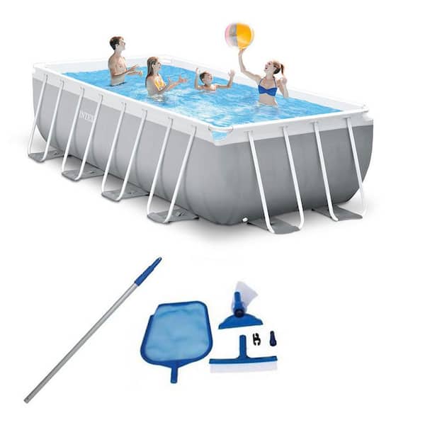 Intex 16 ft. x 3.5 ft. Rectangle Metal Frame Pool Above Ground Swimming Pool Set with Vacuum Skimmer and Pole