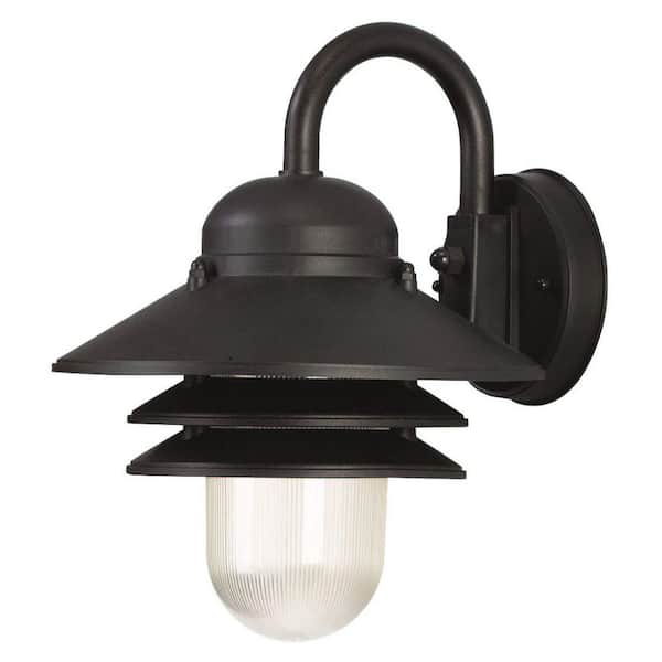 Nautical Black Outdoor Hardwired Lantern Sconce with 3000K LED Bulb and Clear Prismatic Acrylic Diffuser