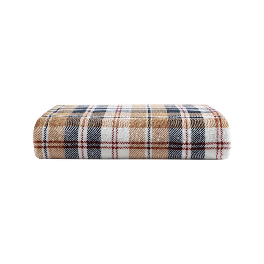 Twin Beige Fleece Reversible Plaid Blanket