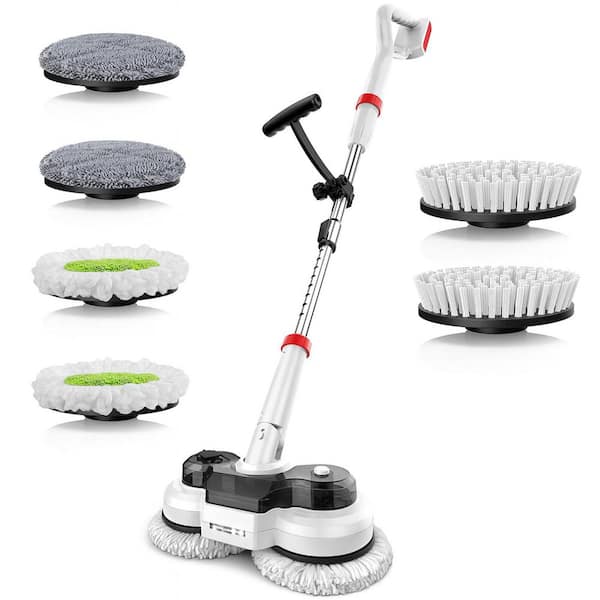 Residential Corded Multi-Surface Floor Cleaning Mop in White with Adjustable Handle, LCD Screen, 2 in 1 Spin Scrubber