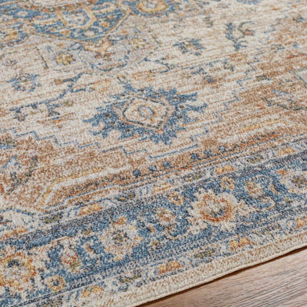 Blue Washable Reversible Synthetic 5' x 7' Area Rug