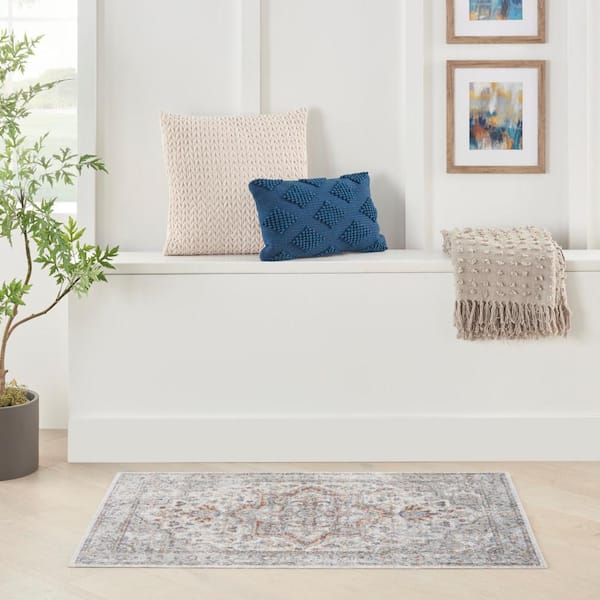 Astra Machine Washable Grey Multicolor 2 ft. x 4 ft. Distressed Traditional Area Rug