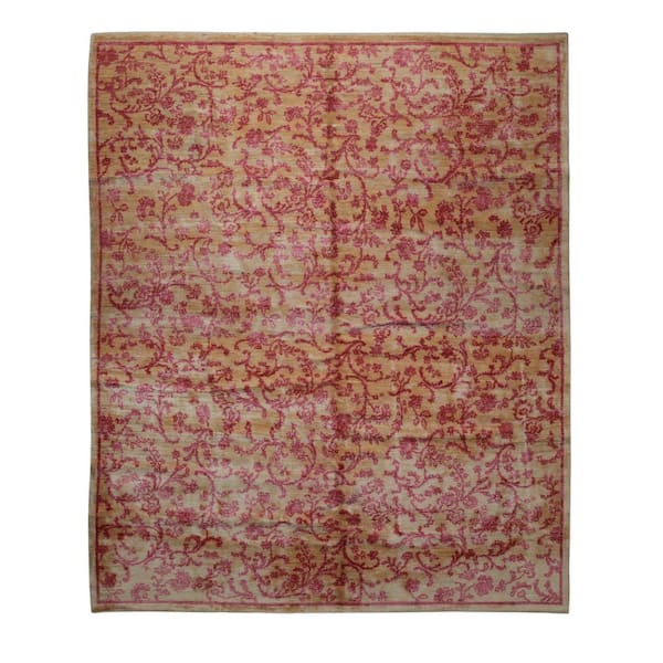 EORC Red/Natural 8 ft. x 10 ft. Hand-Knotted Wool Classic Floral Rug Area Rug