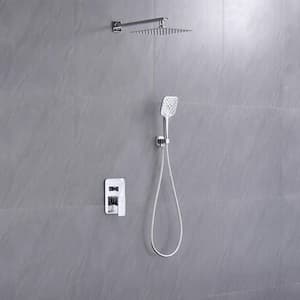 3-Spray Wall Mount Handheld Shower Head 1.8GPM 9.8in. Soft Rain Shower Head with Pressure Balanced Valve in Chrome