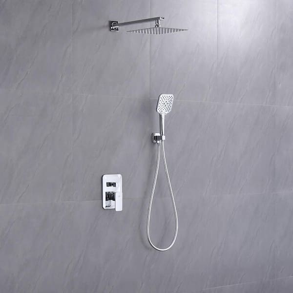 3-Spray Wall Mount Handheld Shower Head 1.8GPM 9.8in. Soft Rain Shower Head with Pressure Balanced Valve in Chrome