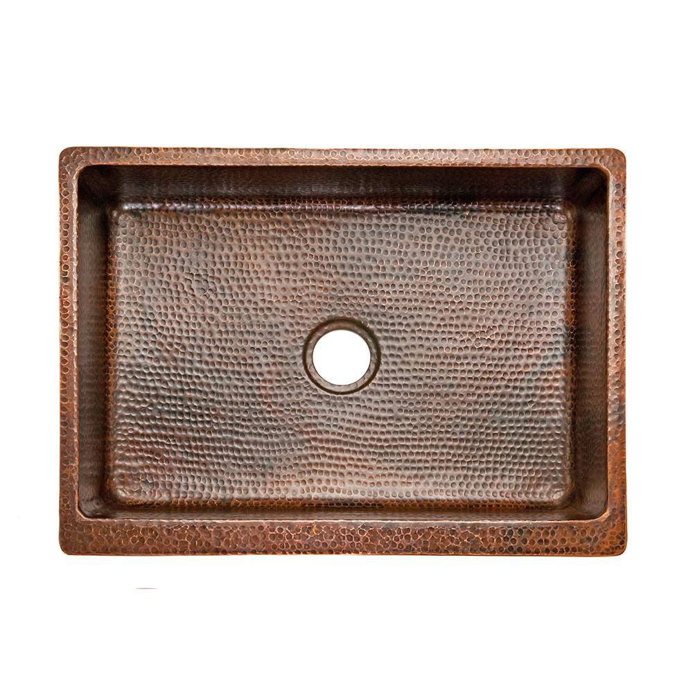 25" Hammered Copper Farmhouse Apron Single Basin Sink