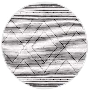 Striped Kilim Black Ivory 6 ft. x 6 ft. Abstract Geometric Round Area Rug