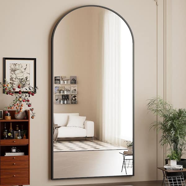 WILLOTED Black 35 in. W x 76 in. H Arched Aluminum Framed Full Length Floor Mirror