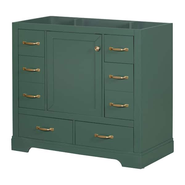 35.5 in. W x 17.9 in. D x 33 in. H Bath Vanity Cabinet without Top in Green, 6-Drawers, Multi-Functional Drawer Divider