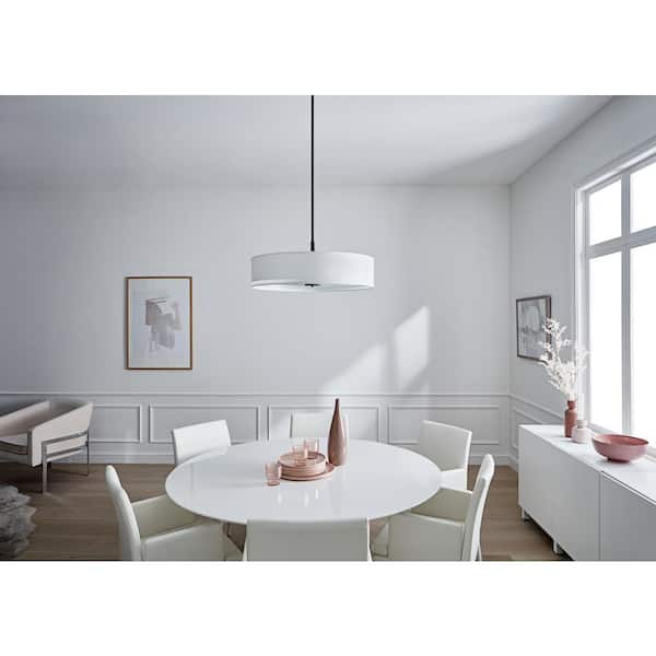 5-Light Olde Bronze Transitional Shaded Kitchen Drum Pendant Hanging Light with Fabric Shade