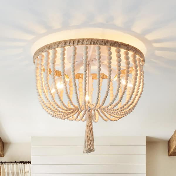 EDISLIVE Richmond 12 in. 3-Light Wooden Beaded Bowl Flush Mount