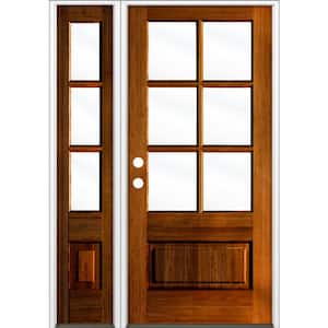 50 in. x 80 in. Farmhouse 3/4 LiteRed Chestnut Stain Right-Hand/Inswing Douglas Fir Prehung Front Door Left Sidelite