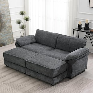 81 in. Modern Rectangular Chenille Sectional Sofa Bed in. Gray with Ottoman