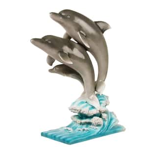 13 in. Dolphins Jumping Ocean Waves Beach Statue