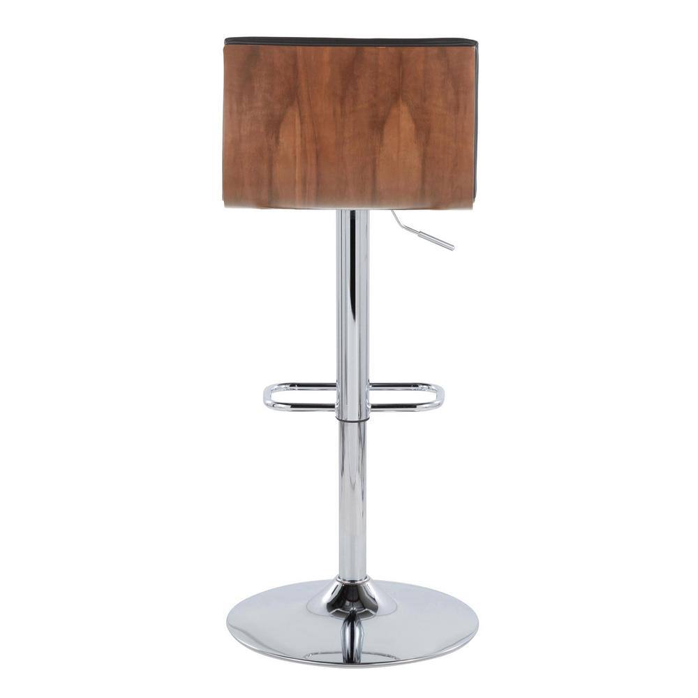 Black Adjustable Swivel Barstool with Chrome Frame and Wood Back