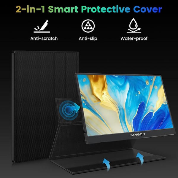 15.6 In. FHD 1080p USB C HDMI Portable Gaming Monitor Ultra-Slim IPS Display With Smart Cover & Speakers HDR Plug & Play