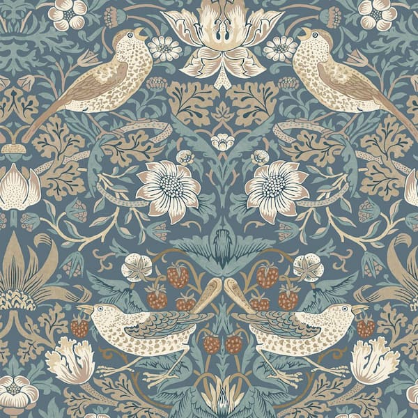 William Morris at Home Strawberry Thief Washed Blue Wallpaper