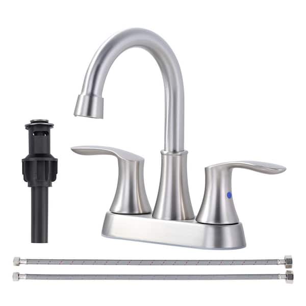 ALEASHA Refined Deck Mounted Double Handle High Arc 4 in. Centerset Bathroom Faucet with Pop-up Drain in Brushed Nickel