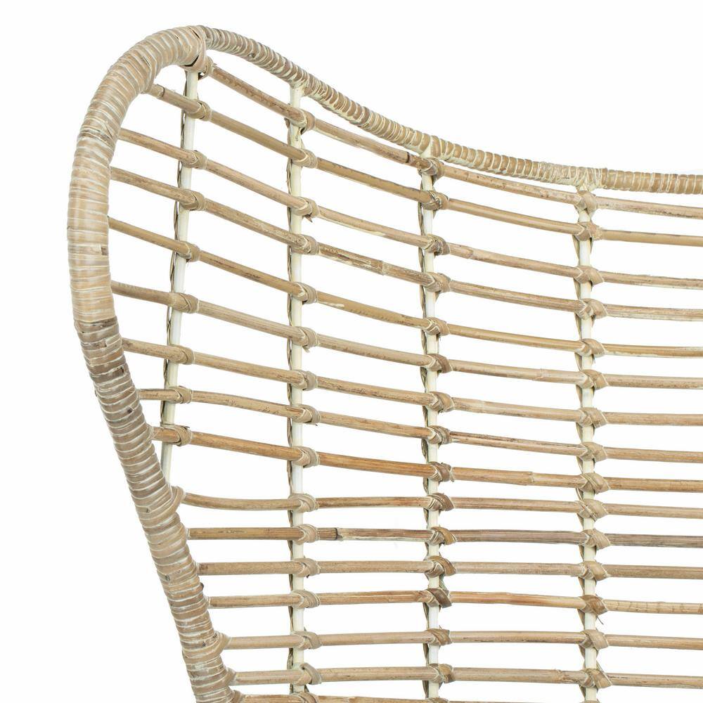 Transitional Beige Rattan Wingback Armchair with White Wash Finish