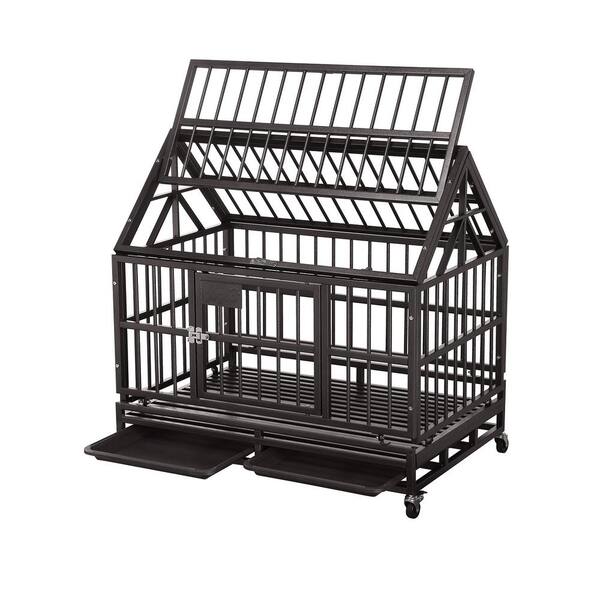 Tatayosi YH-H-PP-DC031 38 in. Outdoor Heavy-Duty Metal Iron Dog Cage in Brown - 1
