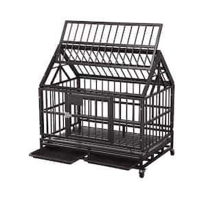 38 in. Outdoor Heavy-Duty Metal Iron Dog Cage in Brown
