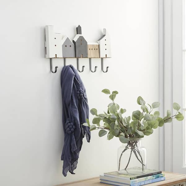5-Hook Multi Colored Wood Farmhouse Wall Hook