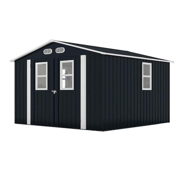 8 ft. W x 8 ft. D Metal Outdoor Storage Shed with 4-Daylight Windows Lockable Doors, Dark Gray(64 sq. ft.)