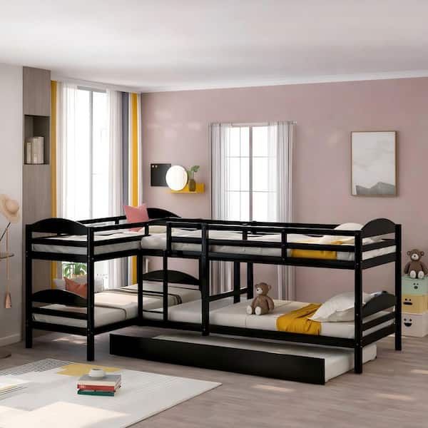 Bunpeony Double Twin Wooden House Bed Frame with USB and Type-C