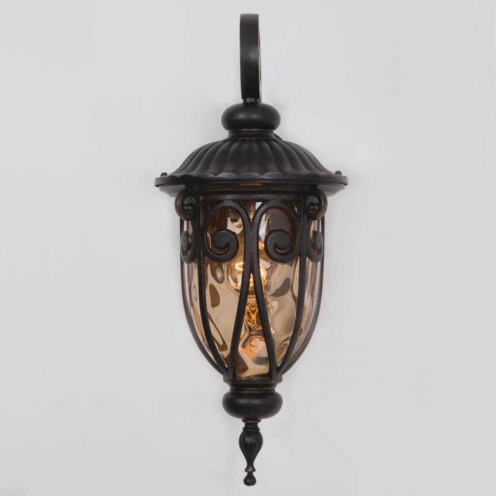 Bronze Lantern Style Wall Sconce with Goldstone Glass