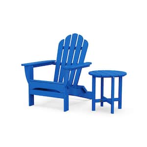 Monterey Bay 2-Piece Plastic Patio Conversation Set in Pacific Blue Folding Adirondack Chair with Side Table