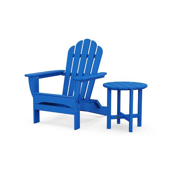 Trex Outdoor Furniture Monterey Bay 2-Piece Plastic Patio Conversation Set in Pacific Blue Folding Adirondack Chair with Side Table