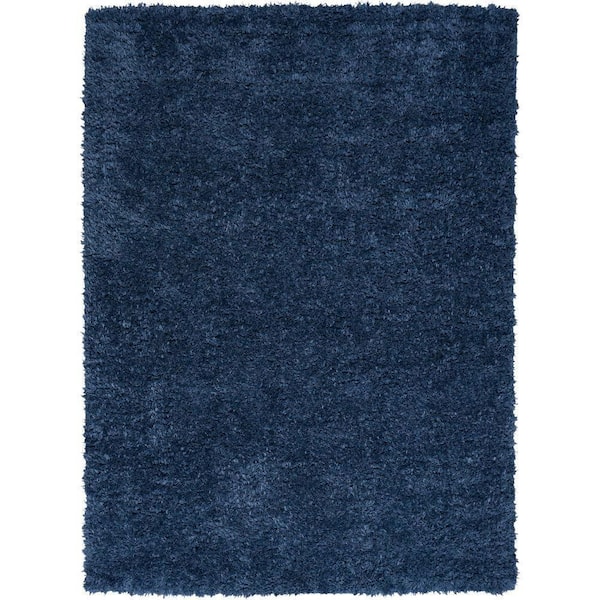 Nourison Lush Shag Denim 8 ft. x 10 ft. Abstract Plush Contemporary Area Rug