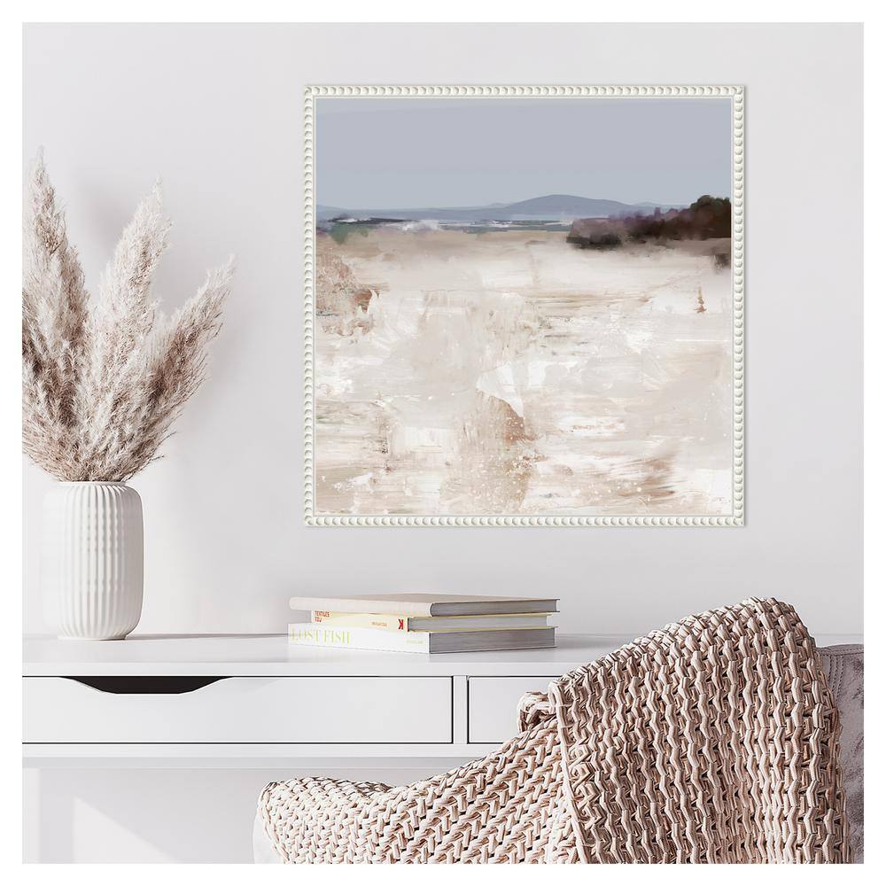 Serene Shoreline Abstract Landscape Canvas with Beaded Frame