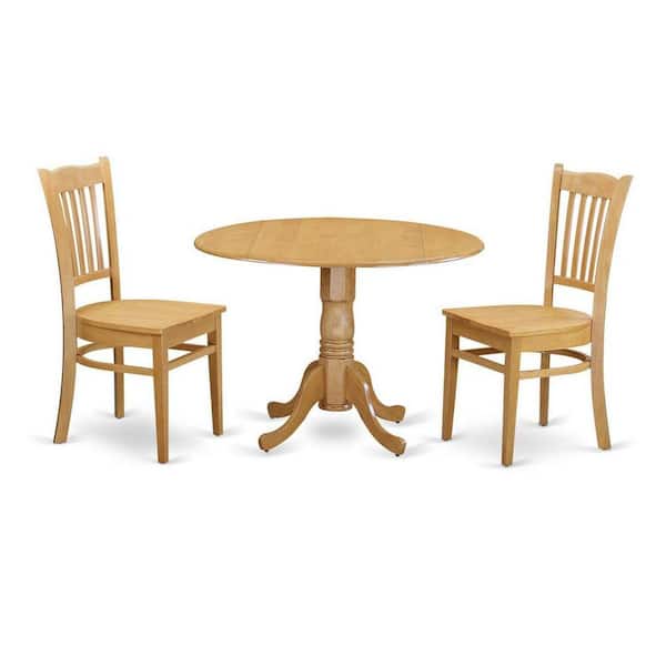 East West Furniture 3-Piece Round Natural Oak Finish Solid Wood Top Dining Table with 2 Chairs with Lattice Back