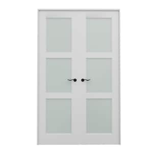 48 in. x 80 in. Universal Handed 3-Lite Frosted Glass White Solid Core MDF Double Prehung French Door with Assemble Jamb