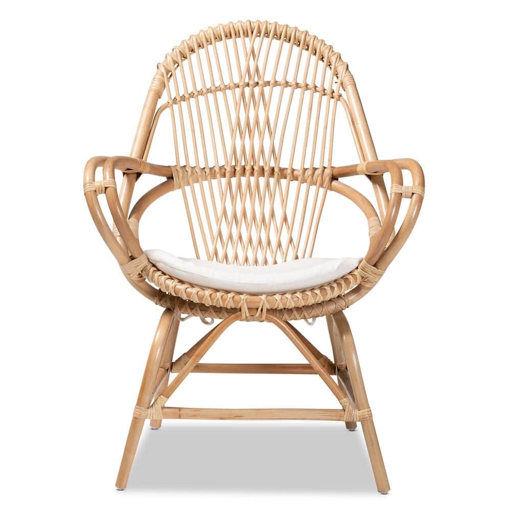 Jayden White Leather and Natural Rattan 31" Accent Chair