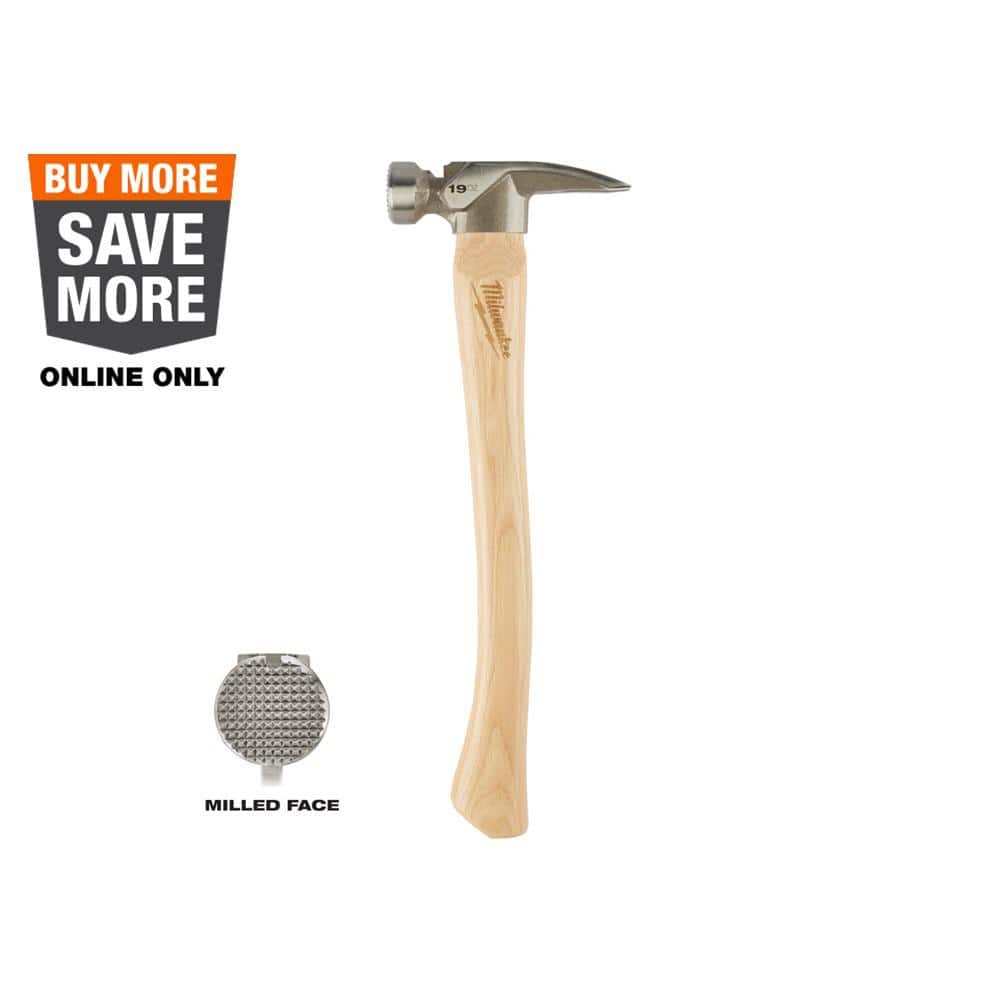 Milwaukee 19 oz. Wood Milled Face Hickory Framing Hammer 48-22