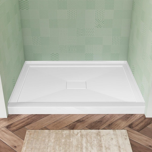Getpro 48 in. L x 36 in. W Single Threshold Alcove Shower Pan Base in White Acrylic Rectangular Shower Tray with Center Drain
