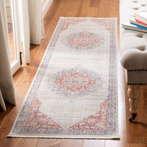 Kenitra 2 ft. x 10 ft. Ivory/Red Medallion Runner Rug
