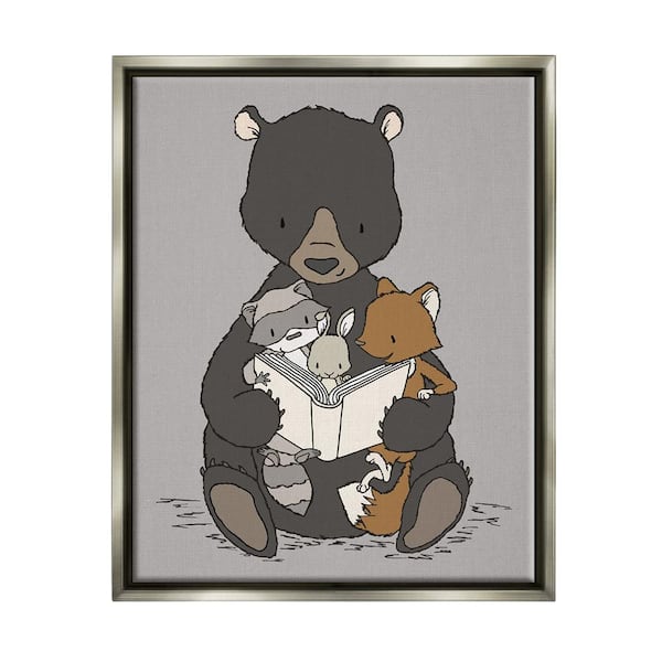 The Stupell Home Decor Collection Animals Family Bear Reading Book to Babies Design by Sweet Melody Designs Floater Frame Animal Art Print 31 in. x 25 in.