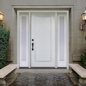64 in. x 80 in. Element Series 1-Panel RHIS Primed White Steel Prehung Front Door w/ Double 12 in. Rain Glass Sidelites