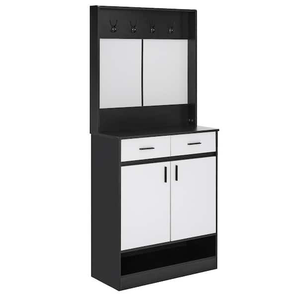 Karl home Black and White Hall Tree with Shoe Storage Cabinet