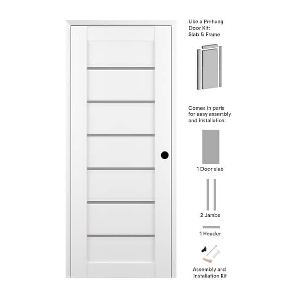 Belldinni 24 in. x 96 in. Alba Left-Hand Solid Core 7-Lite Frosted Glass Bianco Noble Wood Composite Single Prehung Interior Door