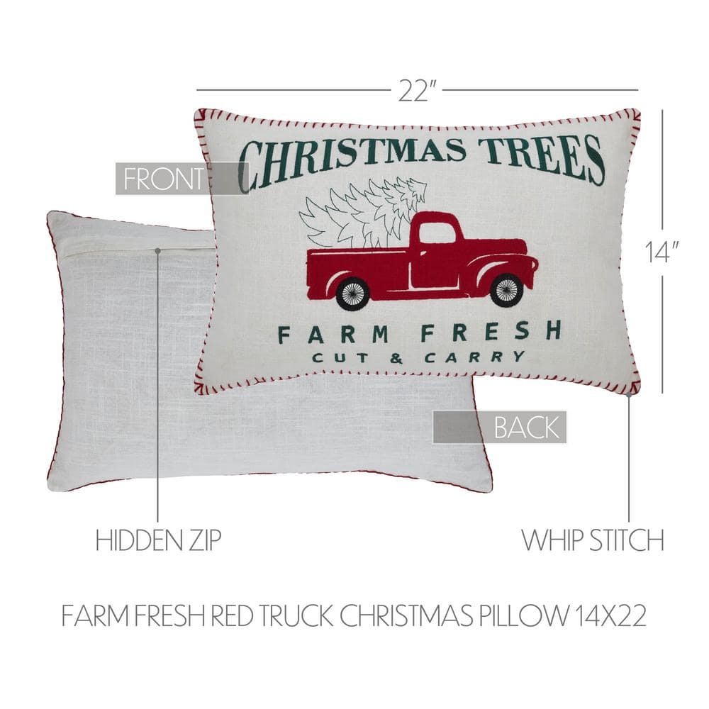 Farm Fresh Red Truck Christmas Cotton Pillow 14x22