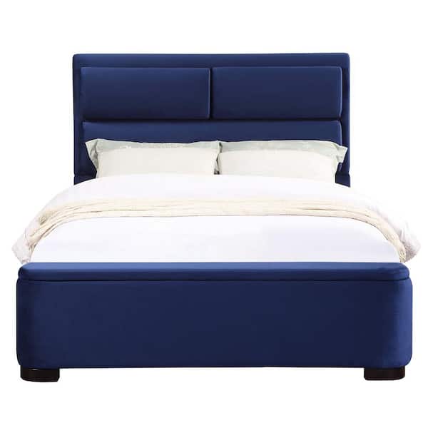 Furniture of America Claredon Blue Navy Wood Frame Queen Panel Bed with Storage
