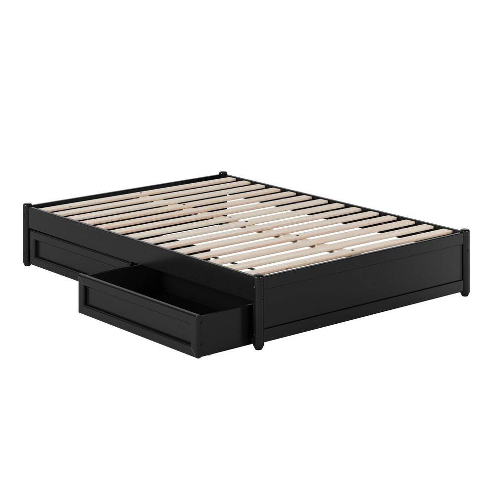 Barcelona Black Solid Wood Frame Queen Panel Platform Bed with Storage Drawers - thumbnail 4