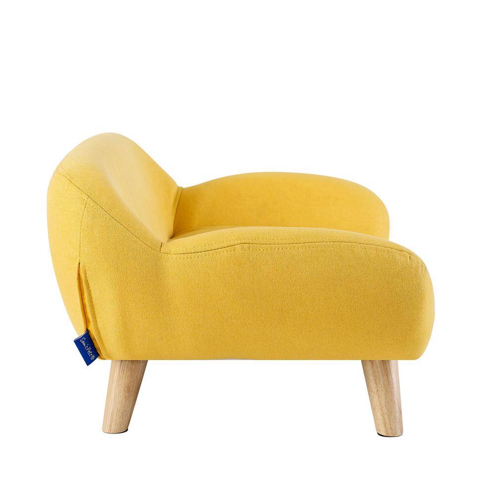 Medium Yellow Fabric Pet Sofa with Wooden Legs