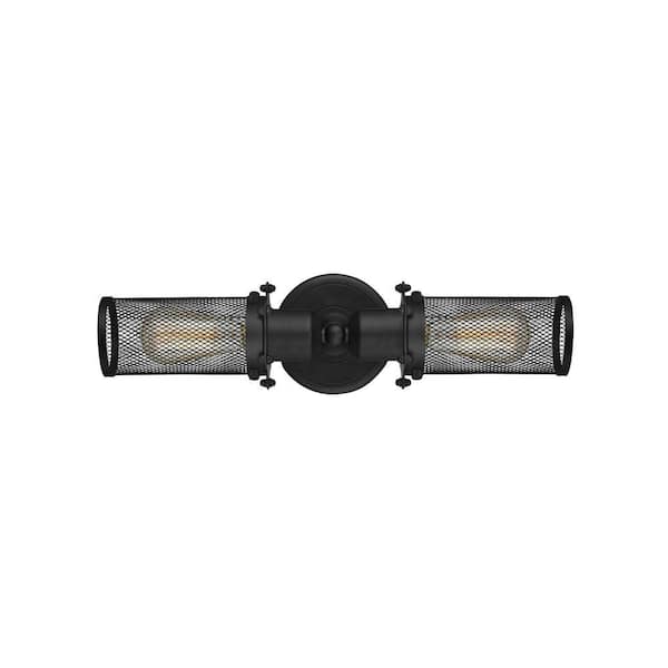 Quincy Hall 19 in. 2-Light Matte Black Vanity Light with Metal Shade