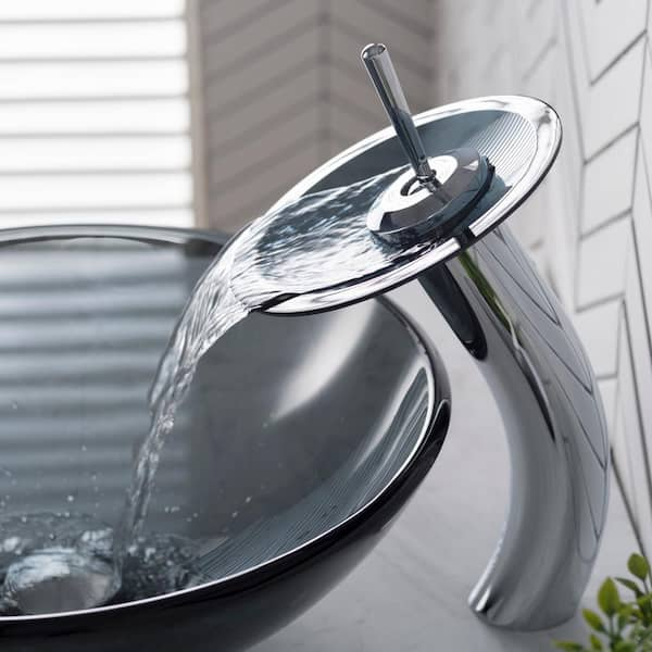 KRAUS Single-Handle Waterfall Bathroom Vessel Sink Faucet in Satin